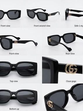 Gucci Black Rectangular Sunglasses with Gold GG Accent